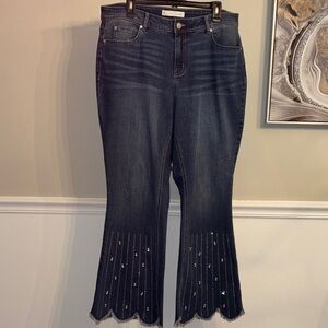 Dark Blue Embellished Women's Flare Jeans